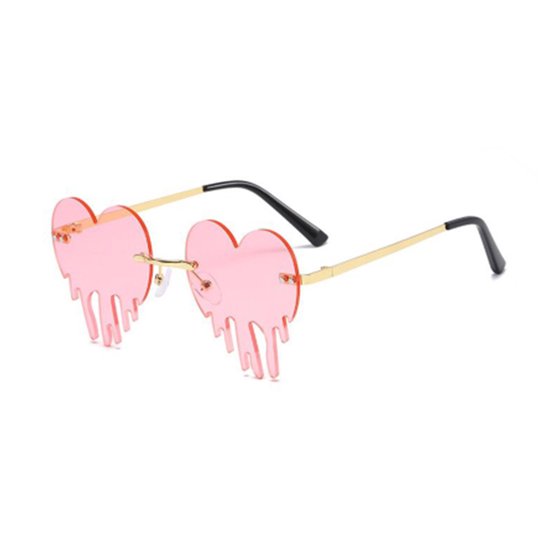 Freaky Glasses® – Vlammen Zonnebril Hartje - Festival Bril – Rave Zonnebril – Dames – Heren - Roze