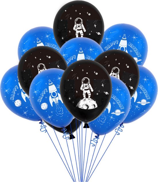 Ballonnen - ruimtevaart - astronaut - kinderfeestje - partijtje - versiering - feest - blauw - zwart - Set van 10