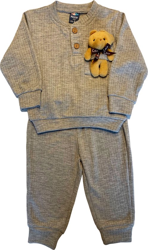 Baby kledingset met knuffel, 9 maanden, maat 74 cm, grijs