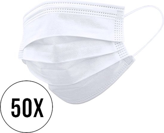 Masques buccaux jetables - Bouchon buccal - Non médical - 3 couches - Non réutilisable - Plastique - blanc - 50 pièces