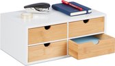 bureau organizer - met 4 lades - bamboe - MDF - 14 x 33 x 21 cm - wit/natuur