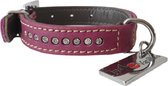 JACK AND VANILLA Nappa Halsband / Hondenhalsband - Nappa Leder met Strass steentjes - Bordeauxrood / Antraciet - Breedte 14 mm - Nekomtrek 14,5 - 18 cm (GELIEVE ALVORENS BESTELLEN