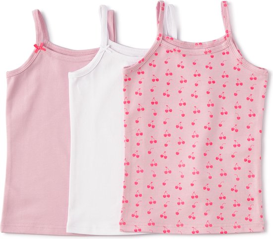 Little Label Ondergoed Meisjes - Hemd Meisje Maat 98-104 - roze, wit - Zachte BIO Katoen - 3 Stuks - Onderhemd - Print