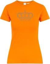 Dames T-shirt Kroontje zilver | oranje koningsdag kleding | oranje t-shirt | Oranje | maat XXL