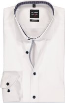 OLYMP Level 5 body fit overhemd - mouwlengte 7 - wit poplin (contrast) - Strijkvriendelijk - Boordmaat: 43