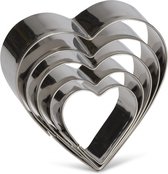 uitsteekvormen Hart 10 cm RVS zilver 5-delig