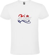 Wit T shirt met print van de tekst " King “ Logo print Rood Wit Blauw size XS