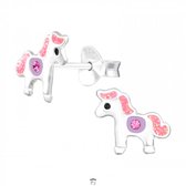 Oorbellen meisjes zilver | Zilveren oorstekers, pony of paard met glittermanen en kristal
