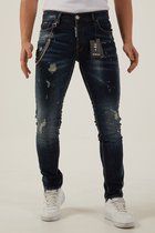 212 by XWAY JEANS K/829 - RIPPET MET PAINT SPLATTER - HEREN SLIM FIT JEANS - SPIJKERBROEK - SLIM FIT - PREMIUM STREET FASHION - BLAUW