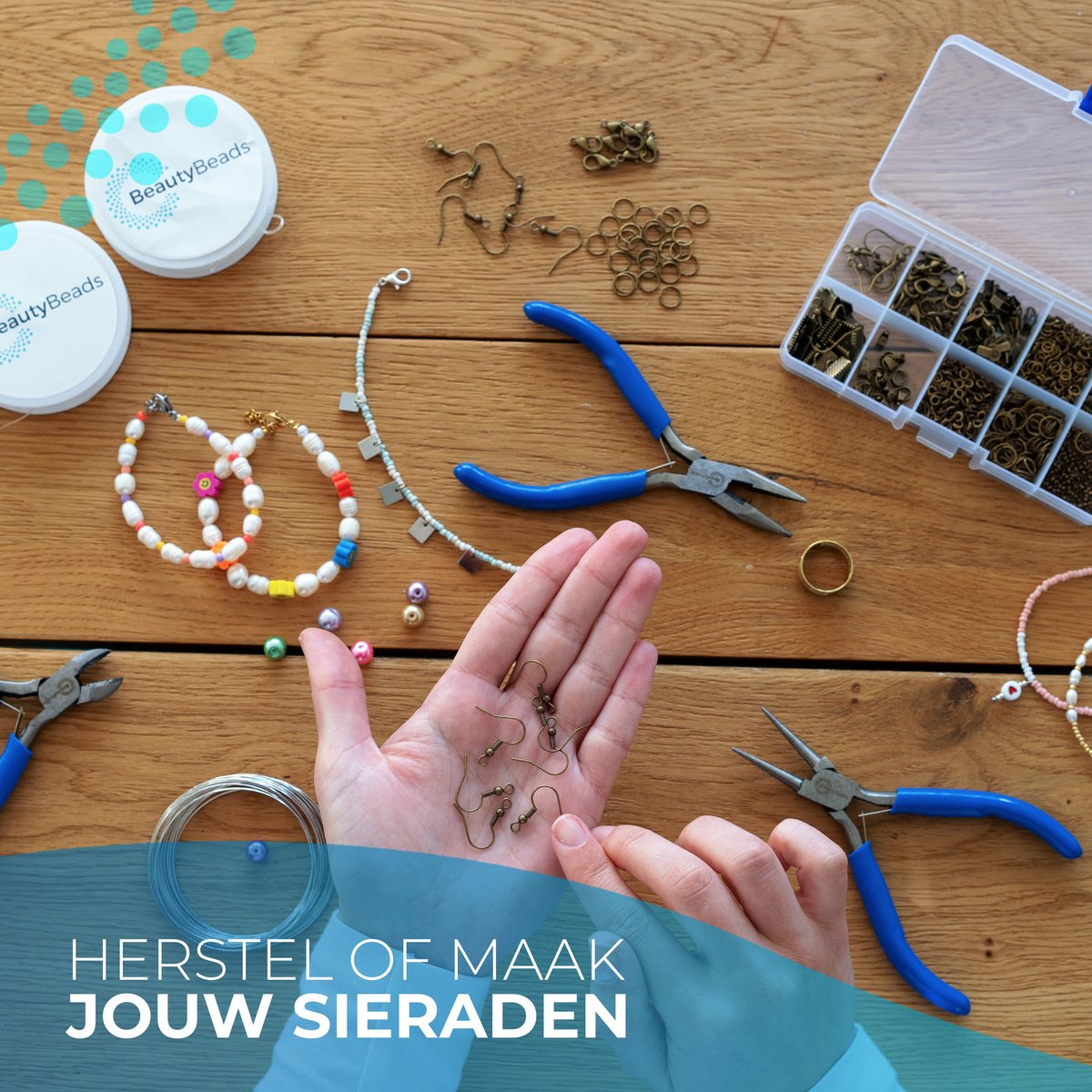 Opbergdoosje met +500 Messing Onderdelen – Sieraden Maken met 10 Verschillende Types Juwelen Onderdelen – Armbanden/Halskettingen/Oorbellen/Enkelbandjes en Meer – BB201 Messing — afbeelding 9