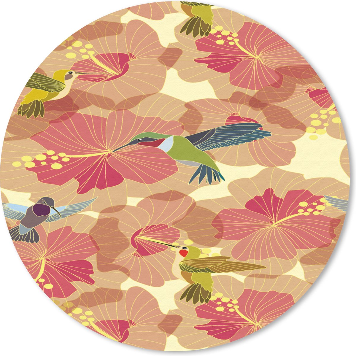 Muismat rond 30x30 cm - Mousepad Vogel - Bloemen - Patronen - Kolibrie - Ronde muismatten