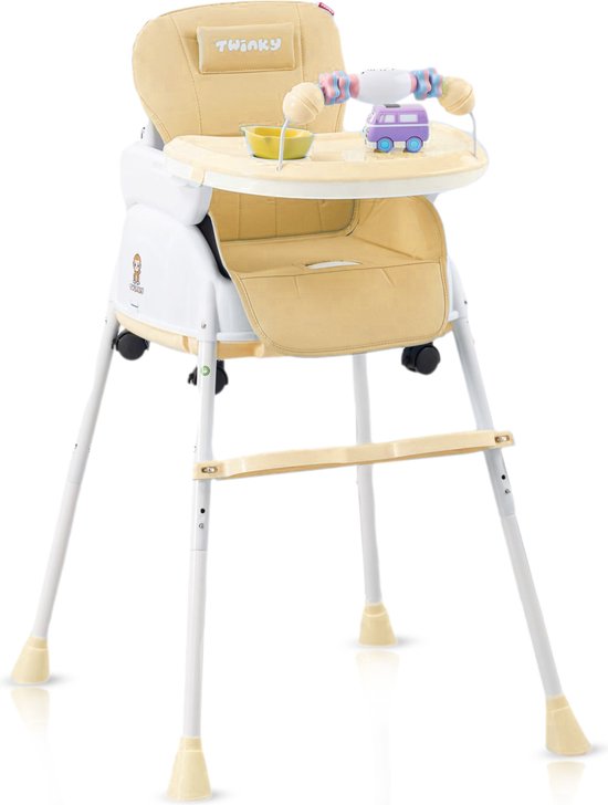Twinky® Kinderstoel – 2-in-1 Kinderwagen Set – Bruin – Inklapbare Eetstoel & Baby Wagentje en Babystoel Voor Aan Tafel – Kinderzetel, Peuterstoeltje en Meegroeistoel in 1