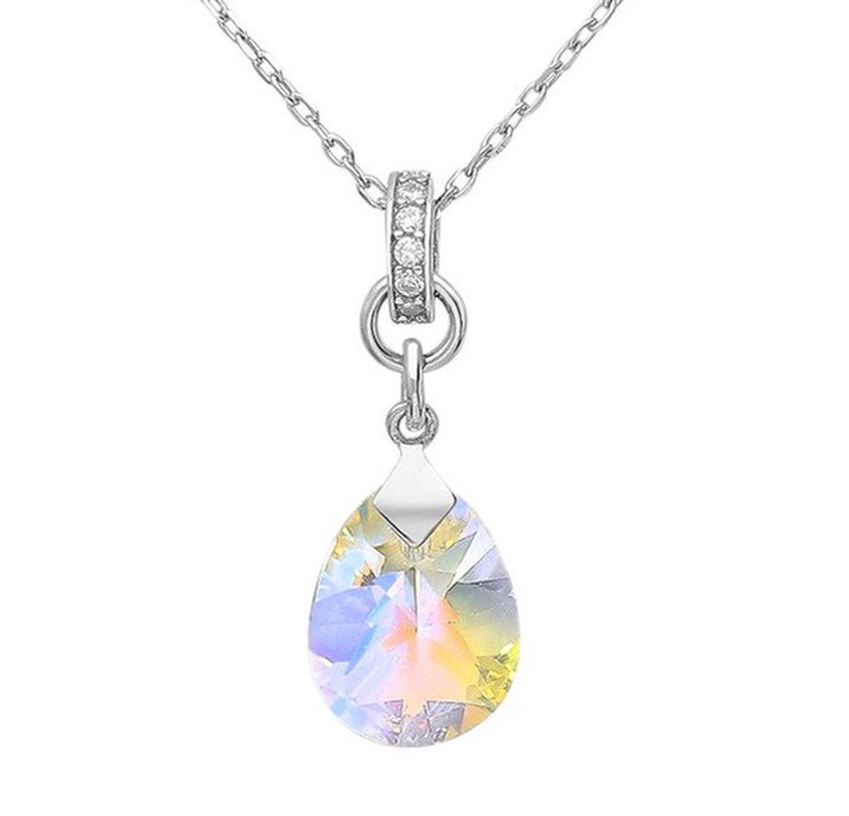Halsketting Drop zilver 925 met hoogwaardige kristallen - Premio crystals - Met zirkonia kristallen ring - Geschenkverpakking van Sophie Siero - Zilverkleurige ketting