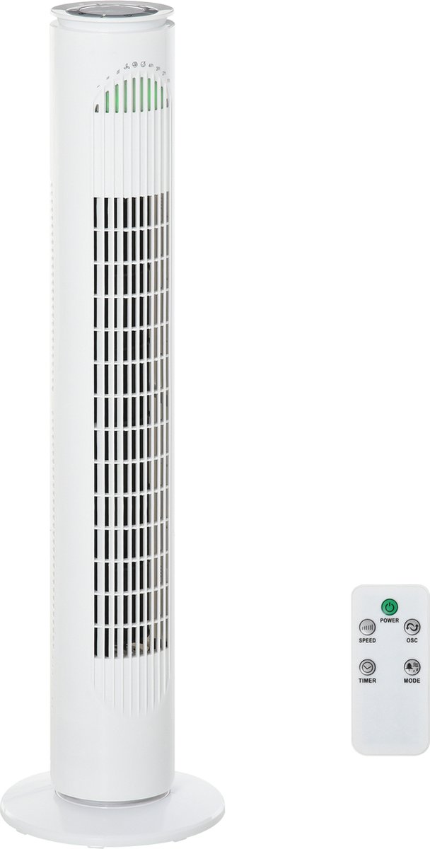 HOMCOM Torenventilator met afstandsbediening 70° draaiend 77 cm staande ventilator 45 W 824-015V90