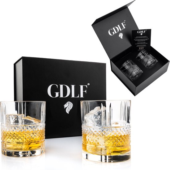 GDLF® Kristal Superior Whiskey Glazen Set in Luxe Geschenkdoos | Whiskey Set | Hoogwaardig 100% Lood-Vrij Kristal | Made in Italie | Luxe Waterglazen , Gin Tonic Glazen en Likeurglazen | Cadeau Voor Man & Vrouw
