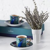 Karaca -Peacock- Set van 4- koffiekopset 90ml- Koffiekopjes set met schotel voor 4 personen, espressoset van porselein, mokka, Turkse koffie, robuuste mokkatkopjes, espressokopjes