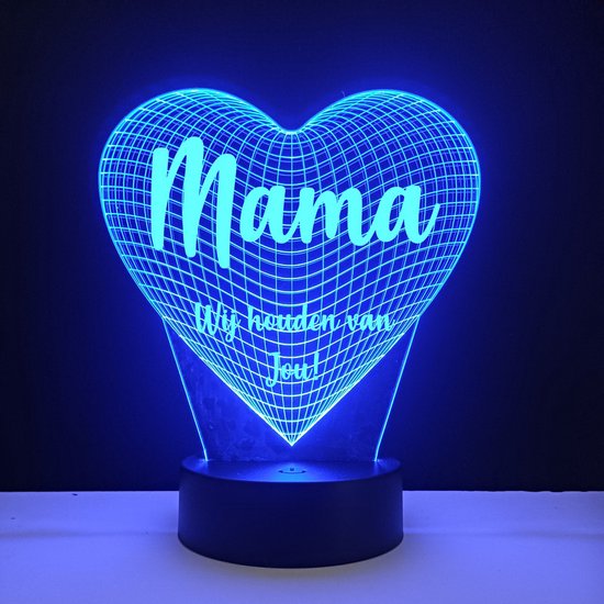 3D LED Lamp - Hart Met Tekst - Mama Wij Houden Van Jou