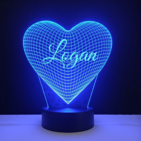 3D LED Lamp - Hart Met Naam - Logan