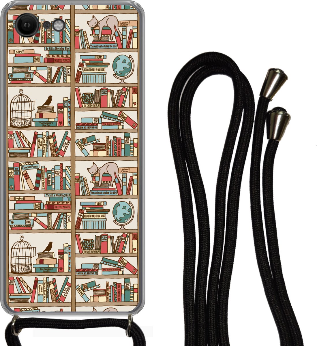 Telefoonhoesje Geschikt voor iPhone 7 - Kat - Boek - Kast - Jongens - Meisjes - Kinderen - Kind - Siliconen - Crossbody - Backcover met Koord - Telefoonhoesje met koord - Hoesje met touw Telefoonhoesje