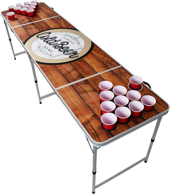 Thumbnail van een extra afbeelding van het spel BeerCup Backspin Beer Pong tafelset hout - Beerpong tafel 244 x 76 x 61 cm - inklapbaar - 50 x party bekers