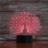 3D Led Lamp Met Gravering - RGB 7 Kleuren - Pauw