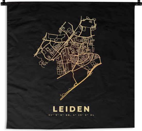 Wandkleed - Wanddoek - Plattegrond - Stadskaart - Leiden - Kaart - 180x180 cm - Wandtapijt