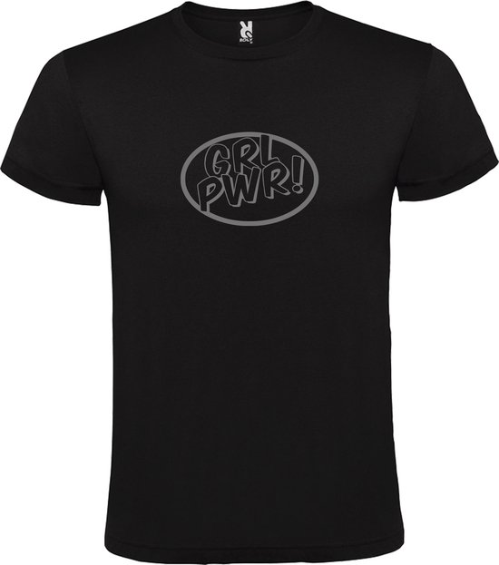 Zwart t-shirt met 'Girl Power / GRL PWR' print Zilver Maat L