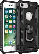 Apple iPhone  5/5S/SE  Zwart Achterkant Anti-Shock Hybrid Armor me Ring Kickstand Back Cover Telefoonhoesje Luxe High Quality Case - beschermend hoesje