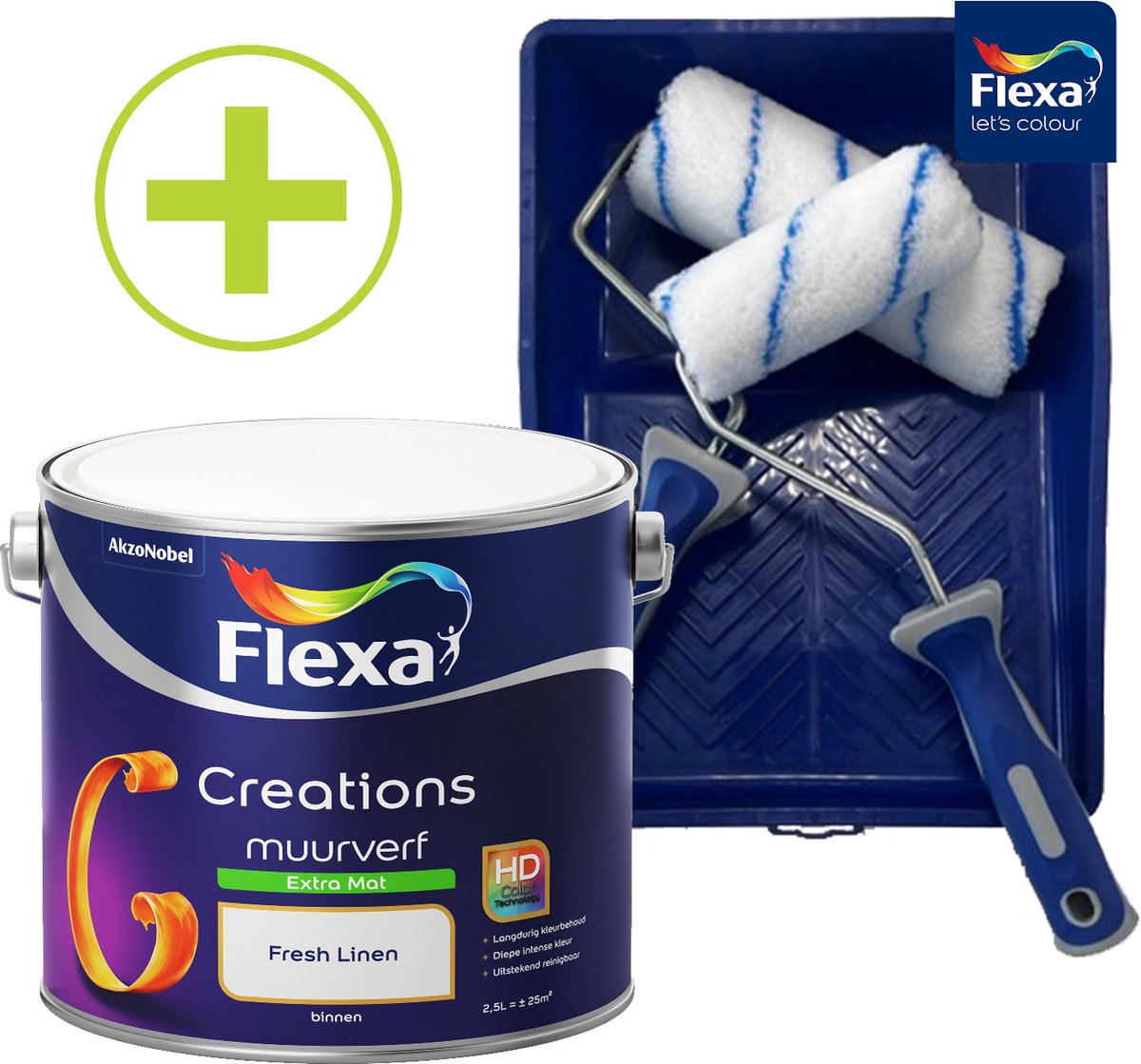 Flexa Creations Muurverf - Extra Mat - Fresh Linen - 2,5 liter + Flexa Muurverfset 5-delig
