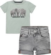 Koko Noko - Kledingset(2delig) - Short Grey jeans - Shirt groen met olifanten - Maat 86