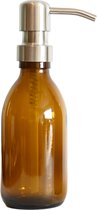 Mini -pompe à savon Growth Herb® | Distributeur de savon Autoportant | Glas ambré 200 ml avec tête de pompe en acier inoxydable | Argent