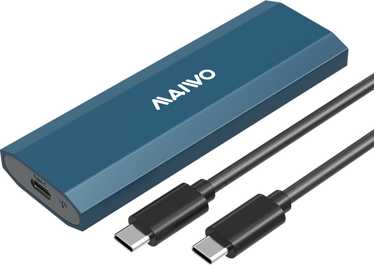 Maiwo K1690 M.2 SATA & NVMe SSD naar USB-C behuizing - USB3.2 Gen2 - 10Gbps - Blauw