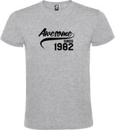 Grijs T-shirt ‘Awesome Sinds 1982’ Zwart Maat XL