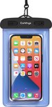 Een lichtblauw EarKings telefoonhoesje met een smartphone met apps erop.