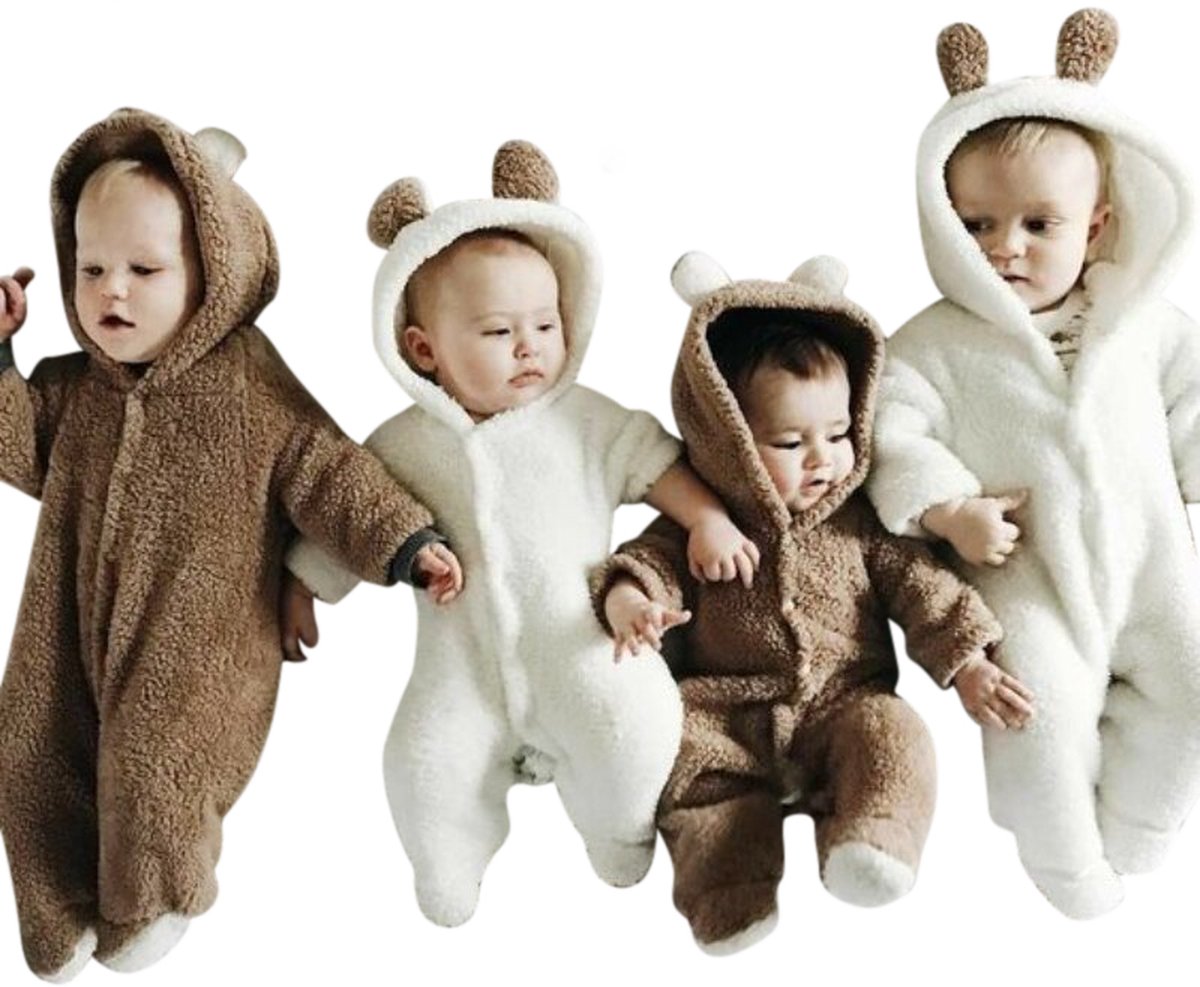 Budino® Baby Onesie - Baby Romper - Baby Pyjama - Baby Pakje - Baby Verkleedkleding - Carnavalskleding - Dier - Beer - Bruin - maat 86