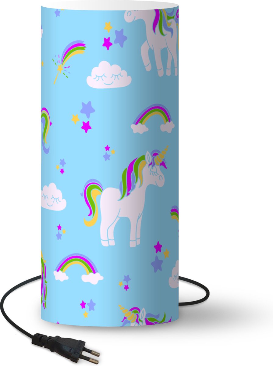 Lamp - Nachtlampje - Tafellamp slaapkamer - Unicorn - Regenboog - Patronen - Kind - 70 cm hoog - Ø29.6 cm - Inclusief LED lamp