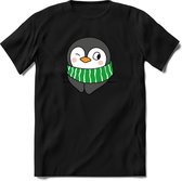 Pinguin Buddy Kerst T-shirt | Groen | Jongens / Meisjes | Grappige Foute kersttrui Shirt Cadeau | Kindershirt | Leuke Elf, Rendier, Kerstboom en Kerstballen Ontwerpen. Maat 146