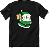 Pinguin Buddy Kerst T-shirt | Groen | Jongens / Meisjes | Grappige Foute kersttrui Shirt Cadeau | Kindershirt | Leuke Elf, Rendier, Kerstboom en Kerstballen Ontwerpen. Maat 128