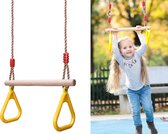 Houten schommelstoel, met plastic ringen - multifunctionele houten trapeze voor kinderen - Gymnastiek - Sport -  Voor maximaal gewicht 190 kg (geel)