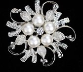 Broche elegant - Zilver/wit