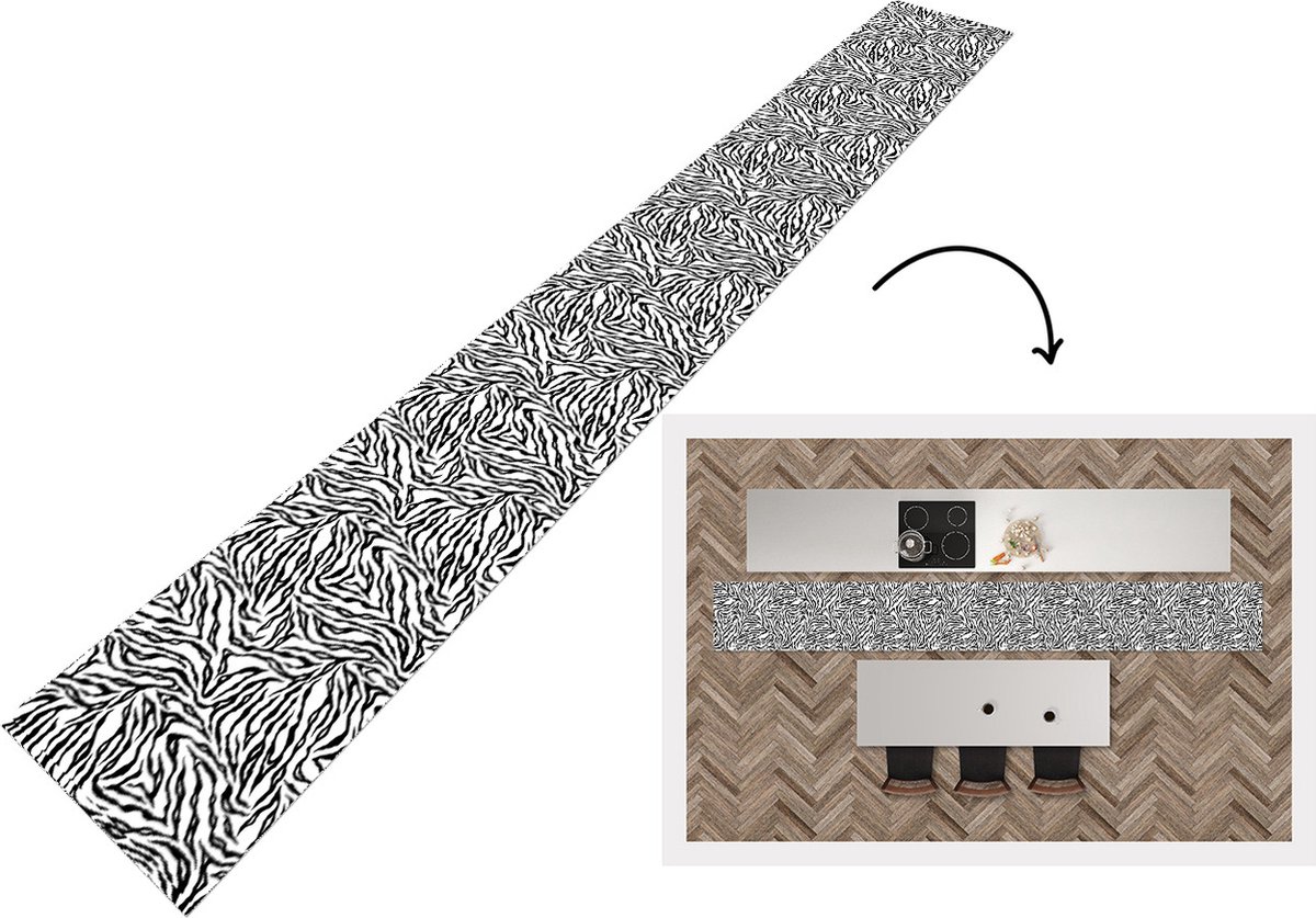 KitchenYeah Keukenloper - Keukenmat - Tijgerprint - Zwart - Wit - Dieren - Patronen - Keuken vloerkleed, foto 3