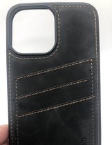 Hoogwaardige Suede/TPU back cover met pasjes vakje - Geschikt voor iPhone 12 Pro Max - Suede/TPU backcover - Zwart