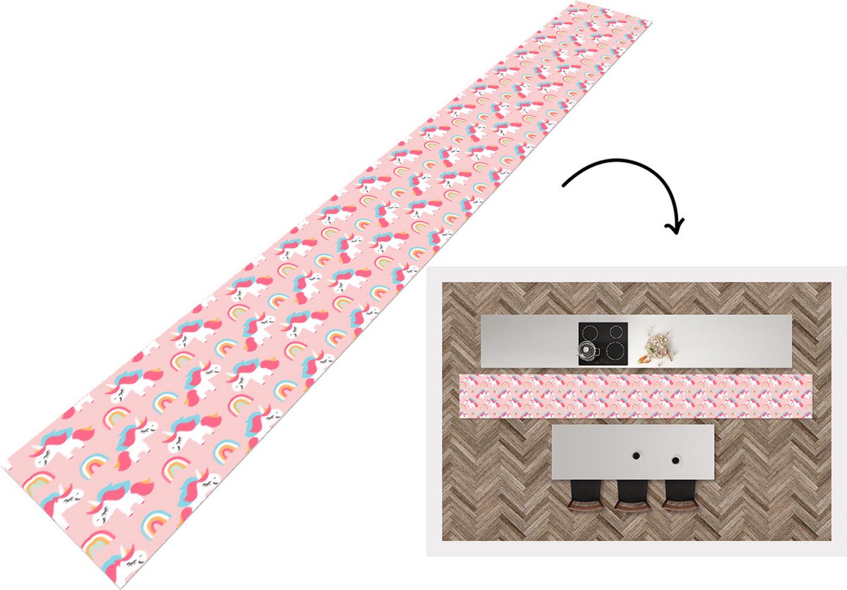 KitchenYeah Keukenloper - Keukenmat - Unicorn - Regenboog - Roze - Patroon - Keuken vloerkleed, foto 2