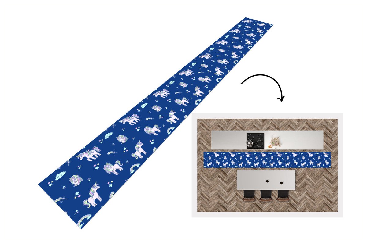 KitchenYeah Keukenloper - Keukenmat - Unicorn - Sterren - Patroon - 400x50 cm - Keuken vloerkleed Multicolor