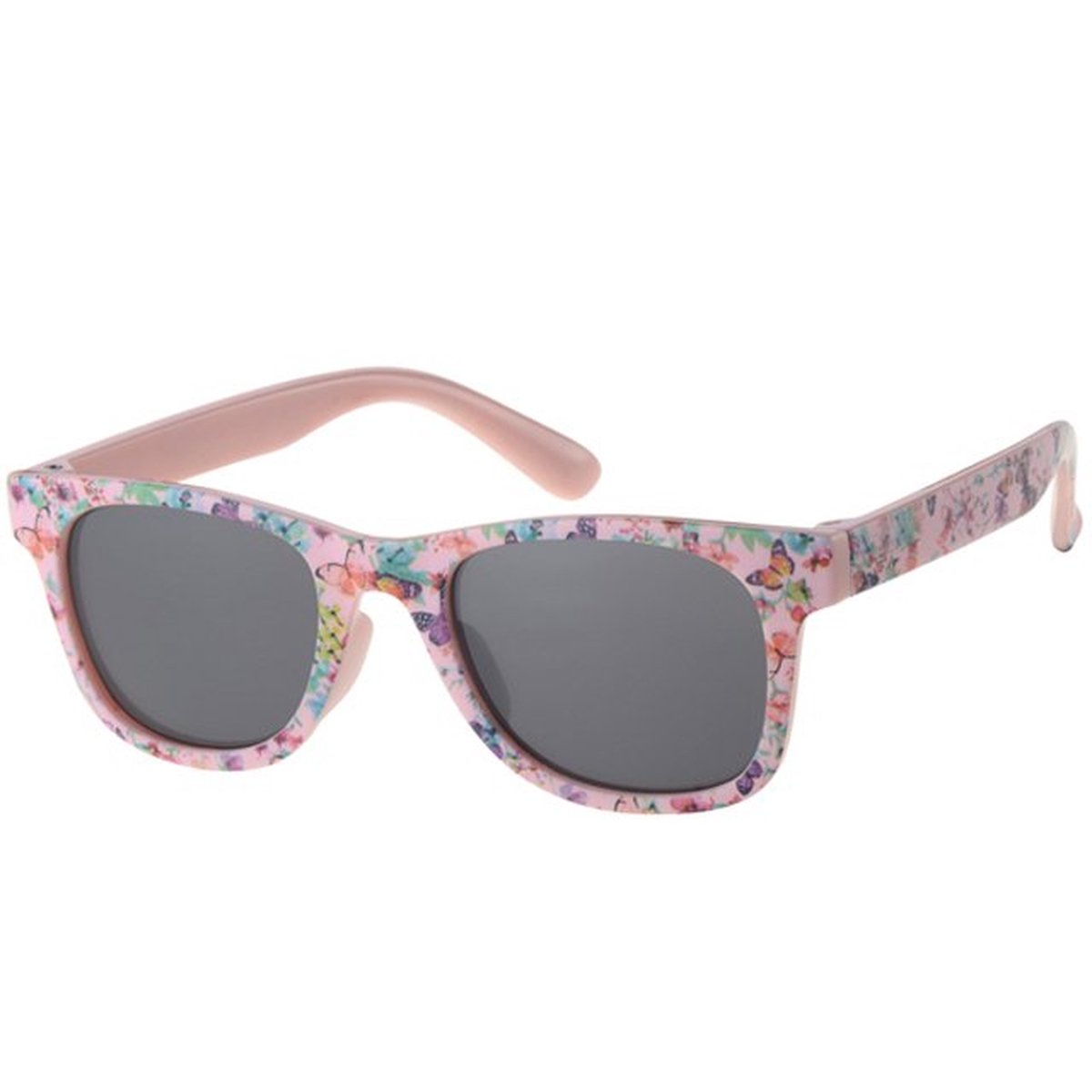 kinderzonnebril roze met bloemen en vlinders 0-4jr - 100% UV cat 3