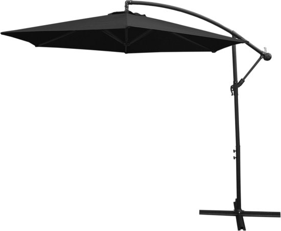 Zweefparasol - Zwart - 300 x 300 x 250 cm - Draai- en kantelbaar - Incl. Beschermhoes - UV bescherming Hangende Parasol