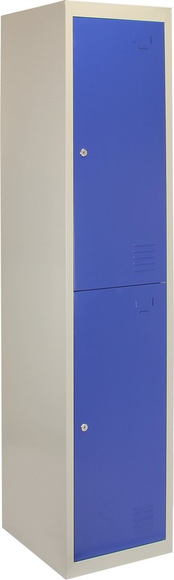 Lockerkast Metaal - Blauw - Tweedeurs - Flatpack - 38cm(B)x45cm(D)x180cm(H) - Ventilatie - 2 GRATIS magneten - lockers kluisjes