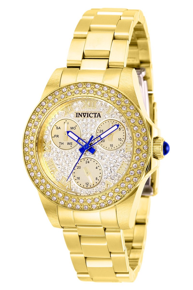 Invicta Angel 28477 Dames Horloge - Waterdicht - Analoog - Quartz Uurwerk - Roestvrij Staal met gouden Wijzerplaat - 34mm