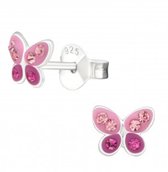 Joy|S - Zilveren vlinder oorbellen - roze paars kristal - 6 mm