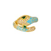 Ring slang- one size- goud+ blauw